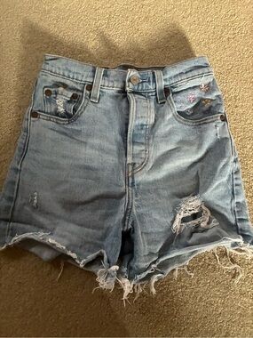 Light Blue Distressed Denim Shorts